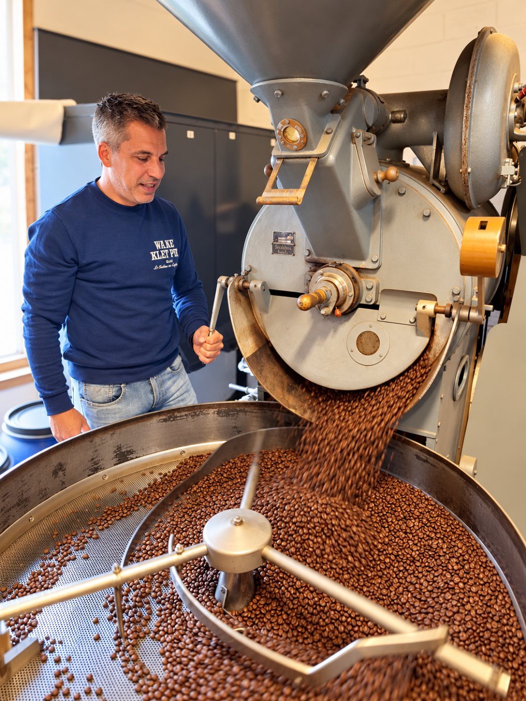 Arnaud, notre maître torréfacteur, devant le brûloir